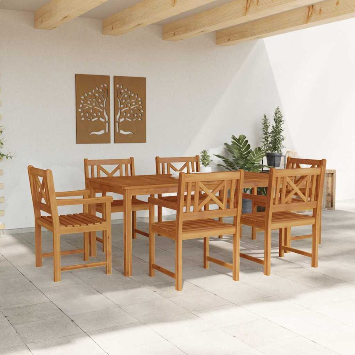 vidaXL Zestaw do jadalni w ogrodzie 7 pcs Brązowy lite drewno akacjowe