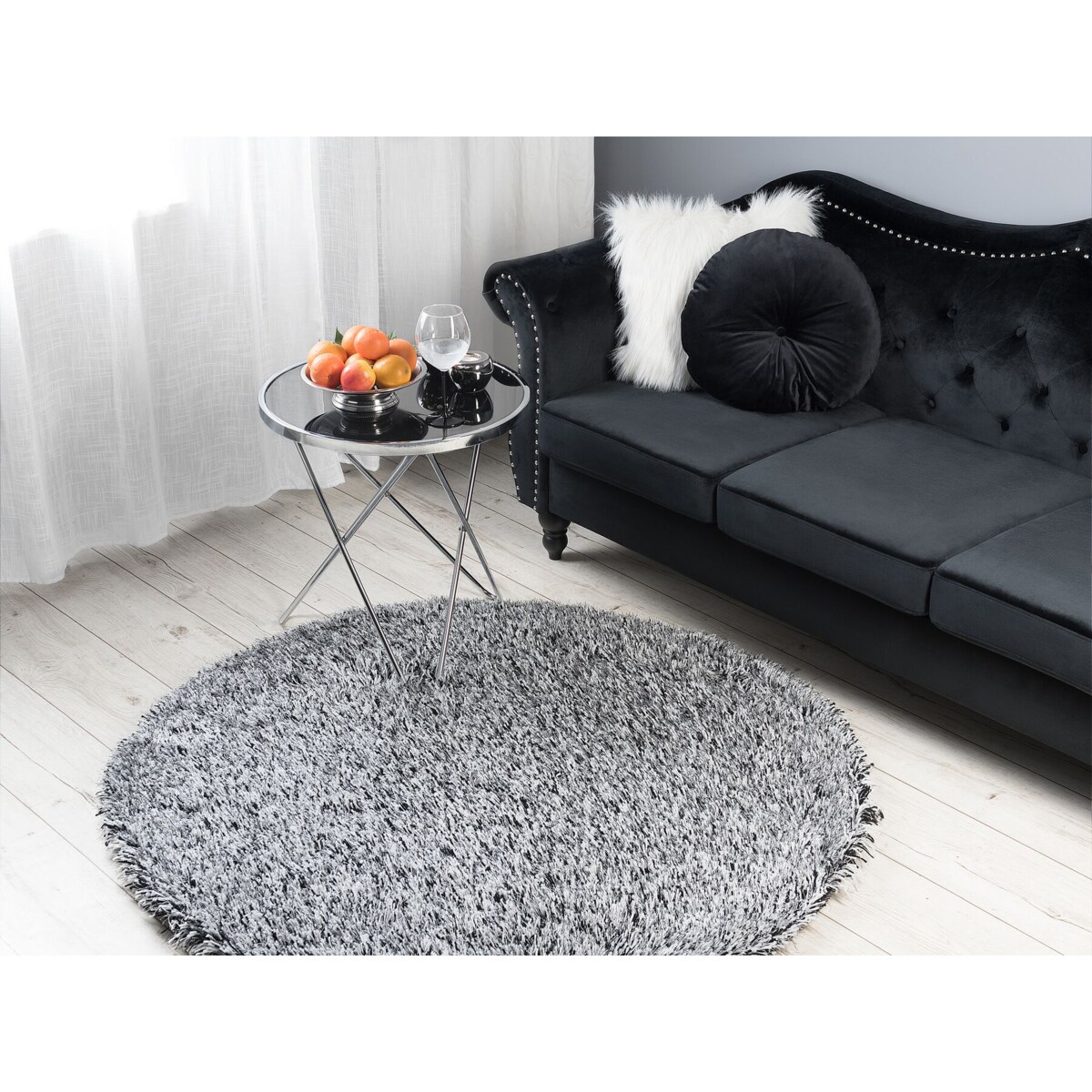 Dywan shaggy okrągły ⌀ 140 czarno-biały CIDE