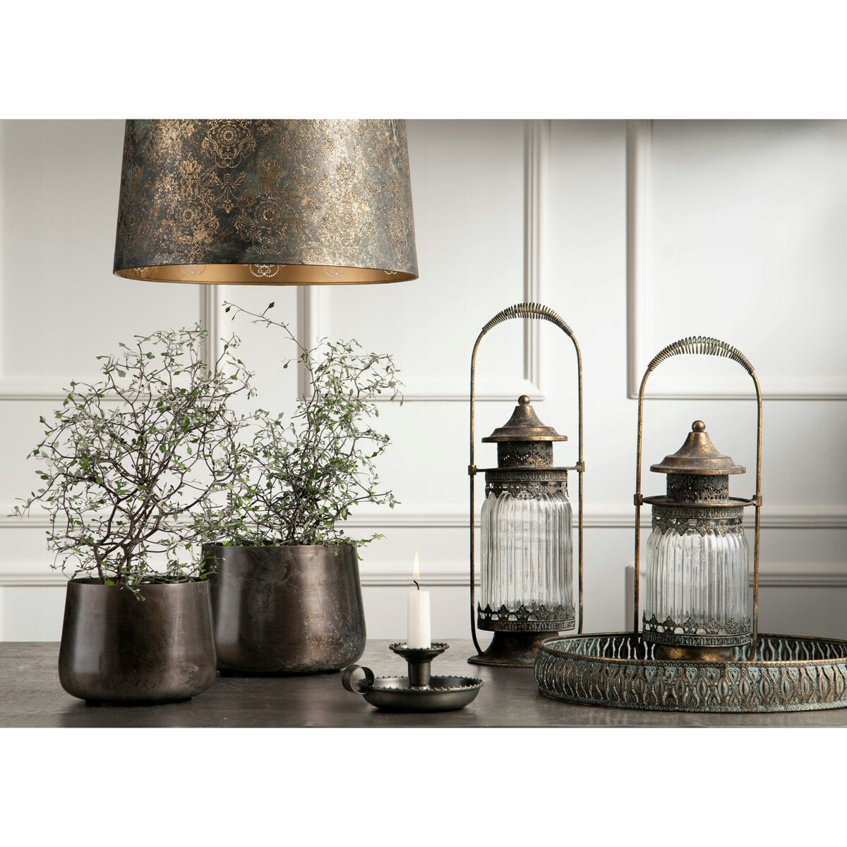 LAMPION STYL RETRO VINTAGE kolor stare złoto stojący / wiszący wys. 38cm