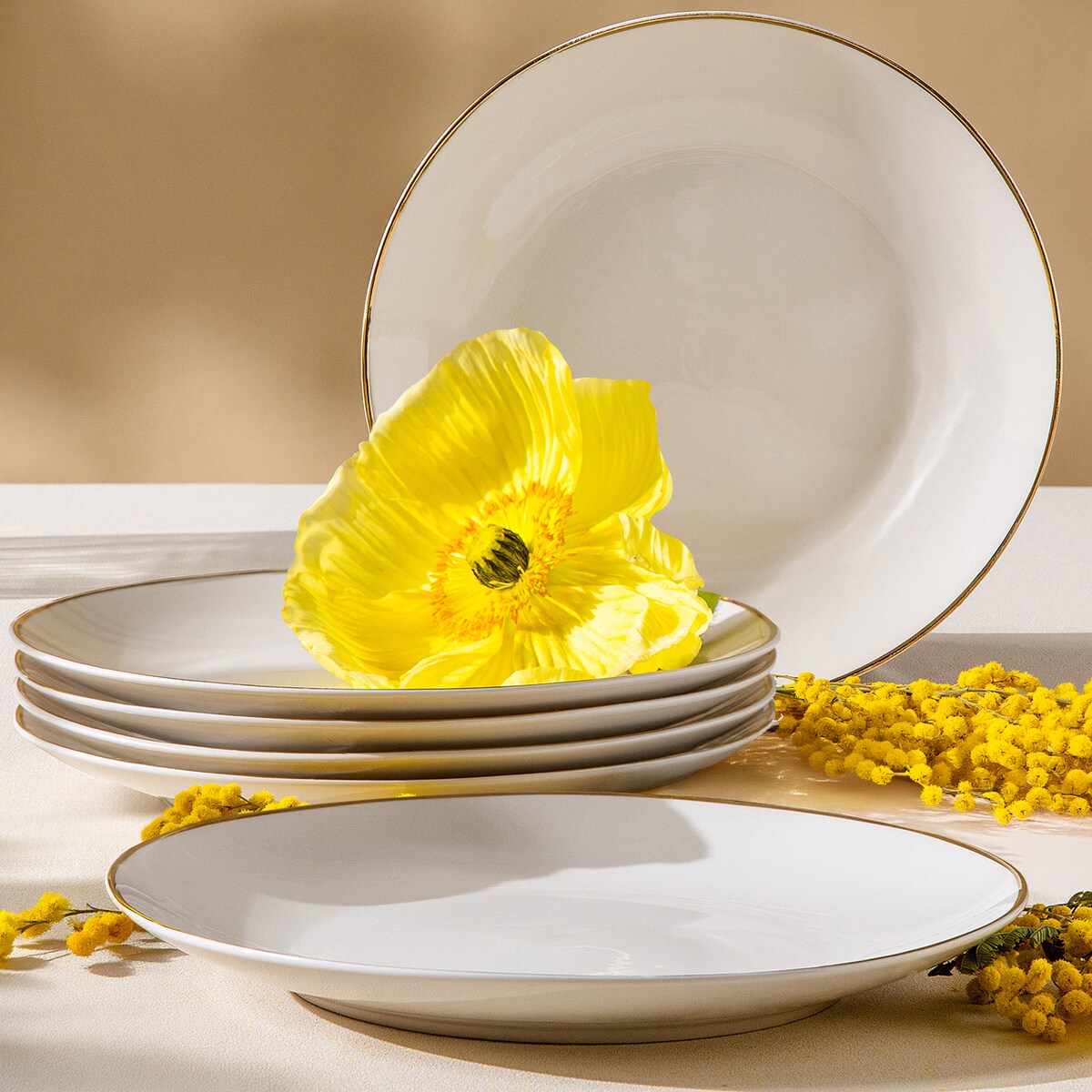 KONSIMO AD BELLA, Talerz deserowy 6 szt., kolor ecru/złoty