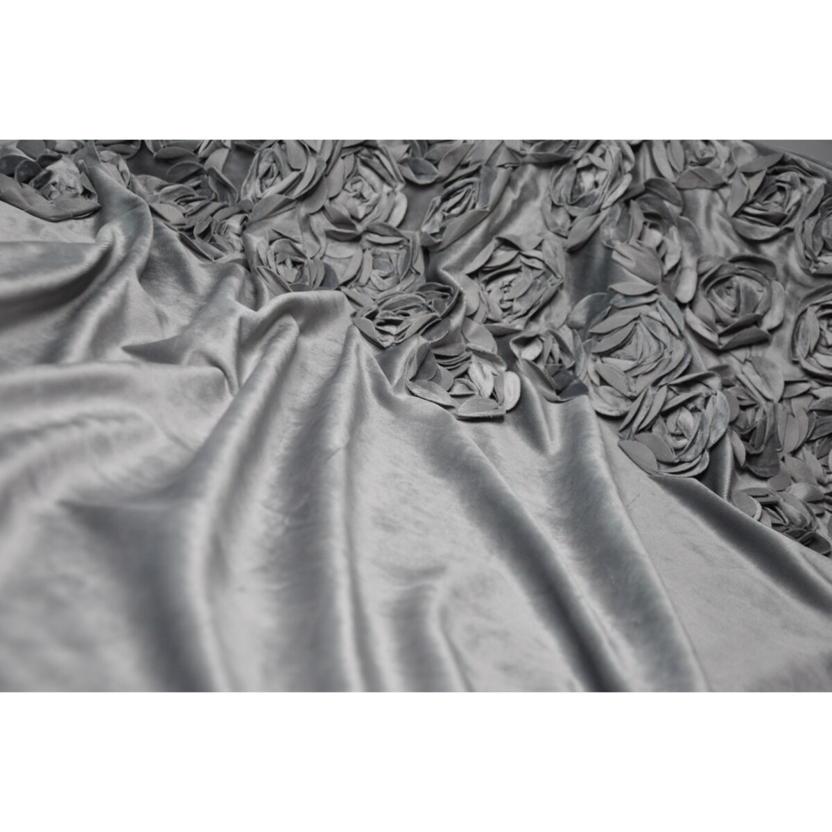 zasłona welurowa "bella rosa" z wyszywanymi różami 140x250 cm przelotki | jasny szary