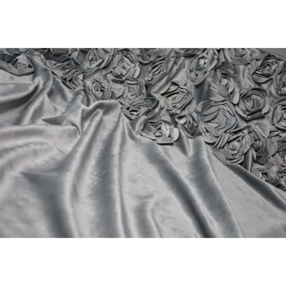 zasłona welurowa "bella rosa" z wyszywanymi różami 140x250 cm przelotki | jasny szary