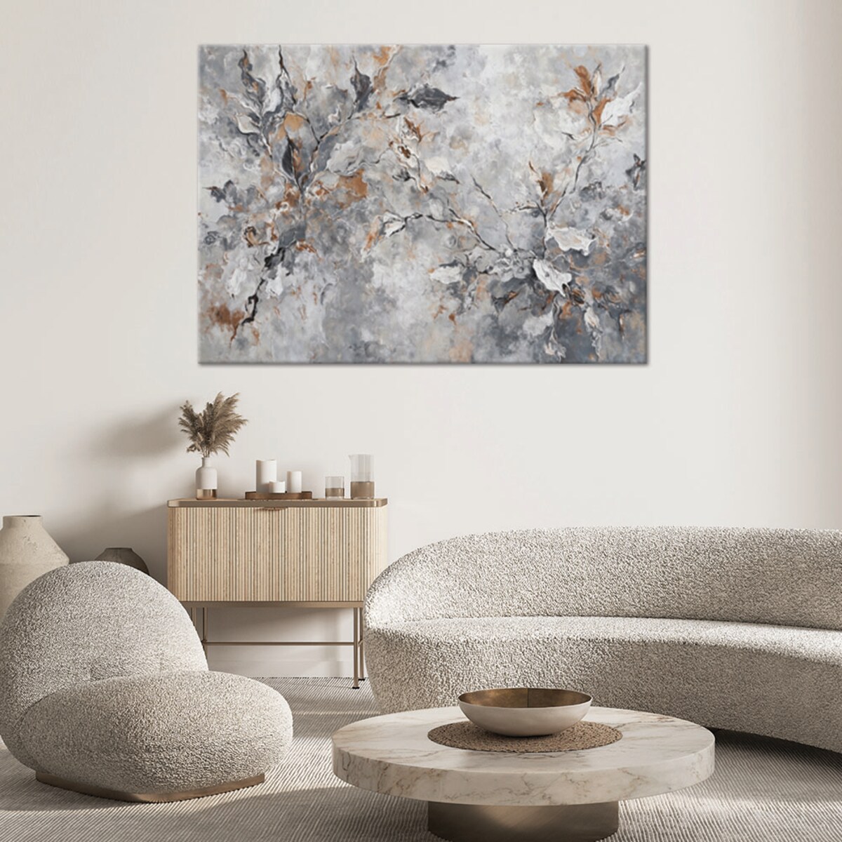 Obraz nowoczesny do salonu sypialni Abstrakcja Botanika Szary Złoty 100x70
