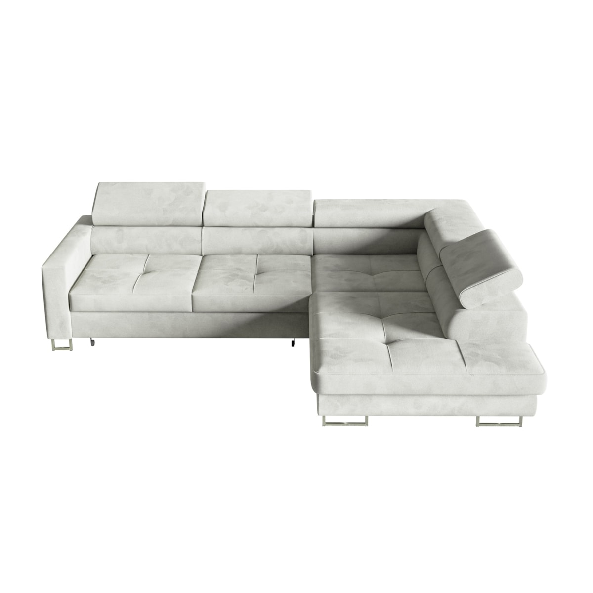 Narożnik rozkładany MERY P z regulowanymi zagłówkami na srebrnych nóżkach