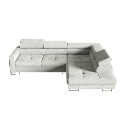 Narożnik rozkładany MERY P z regulowanymi zagłówkami na srebrnych nóżkach