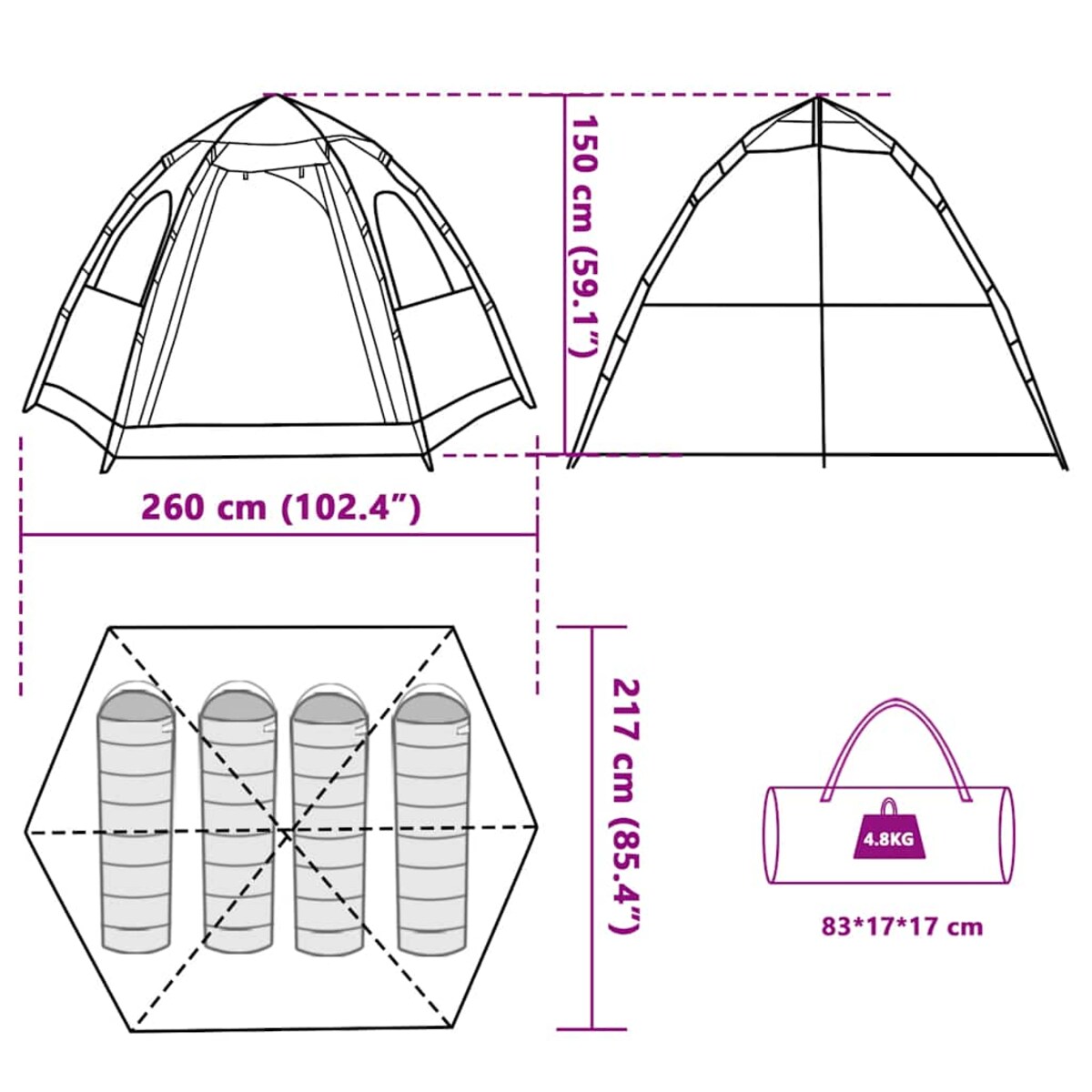 vidaXL Namiot rodzinny, kabinowy, 4-os., szaro-pomarańczowy