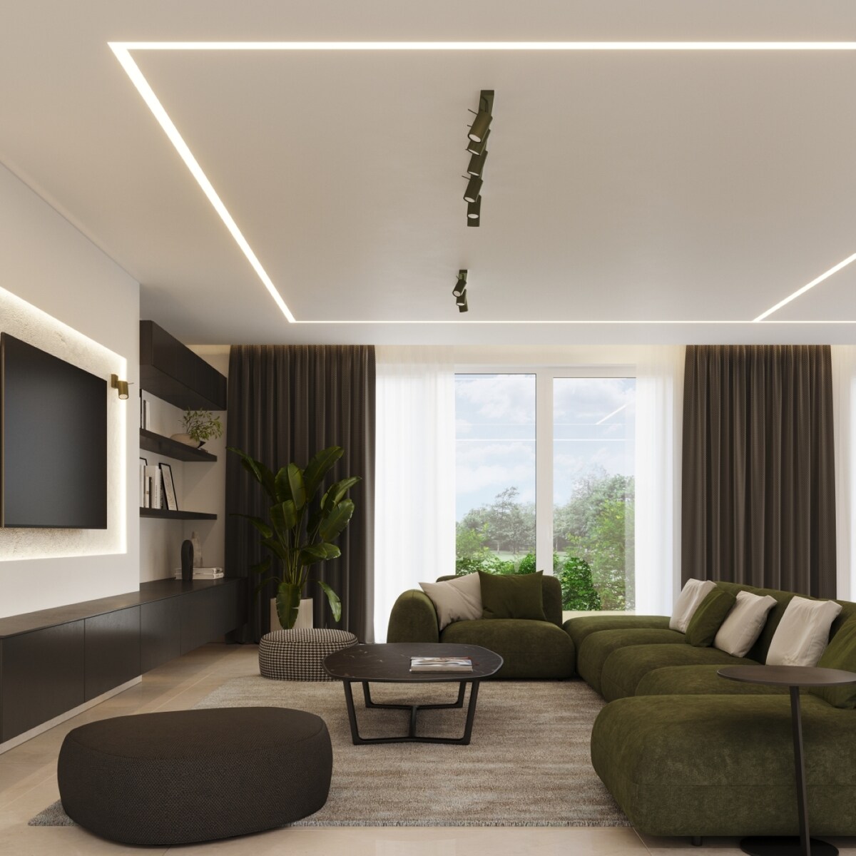 Plafon RING 3P zielony oliwkowy