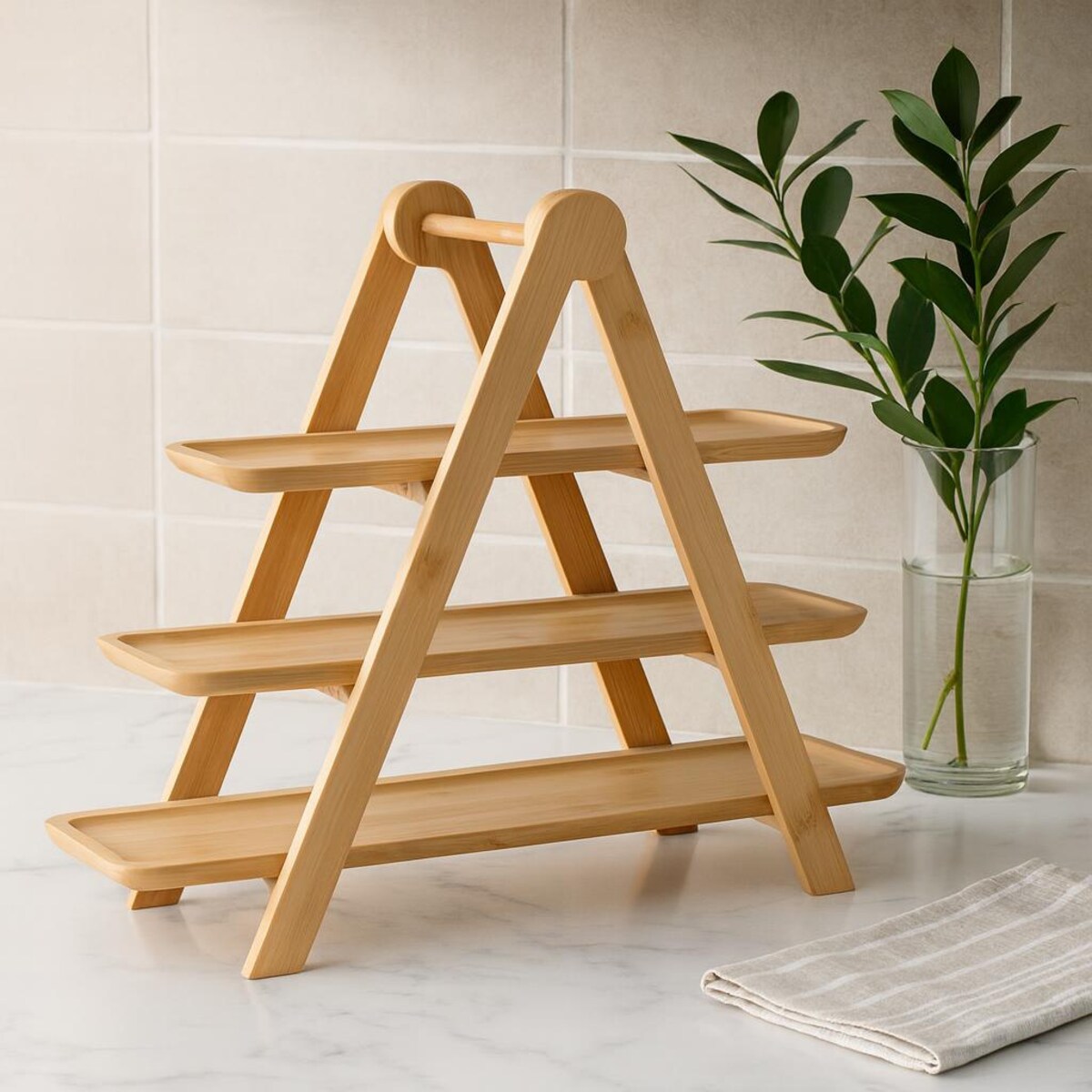 Trzypoziomowa patera na przekąski FLUX, bambus, 43 x 18 x 39 cm