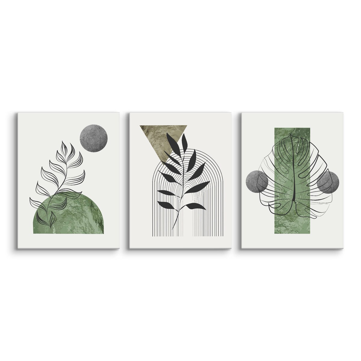 3x Obraz Ścienny Do Salonu Set Liście Tropikalne Abstrakcja Styl Boho 30x40cm