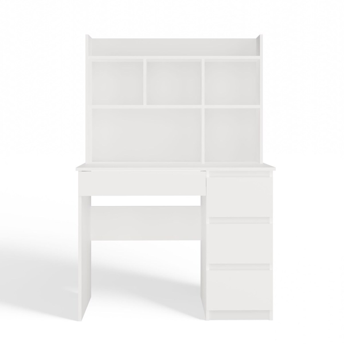 Biurko Topeshop Mijas Prawe z Nadstawką Biel Mat 4 Szuflady 4 Półki