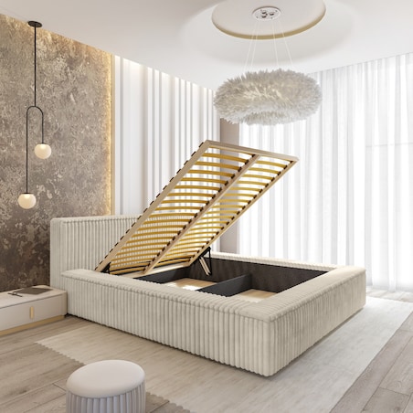 Łóżko ze stelażem i pojemnikiem jasnobeżowe 160x200 cm Golmo