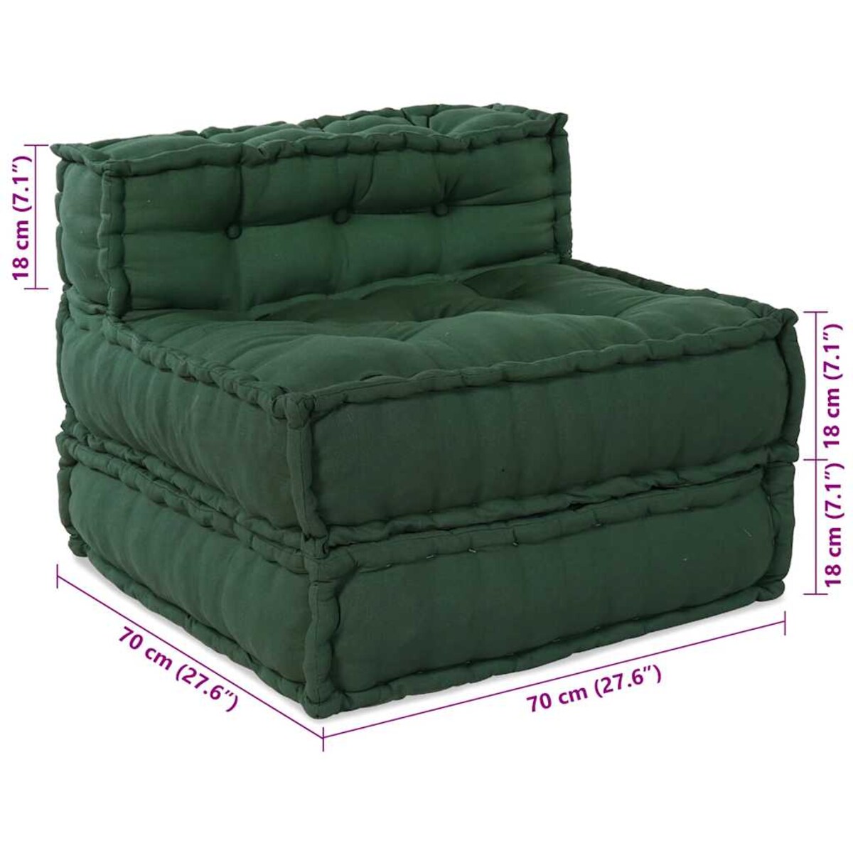 vidaXL Puf modułowy, zielony, 70x70x54, tkanina
