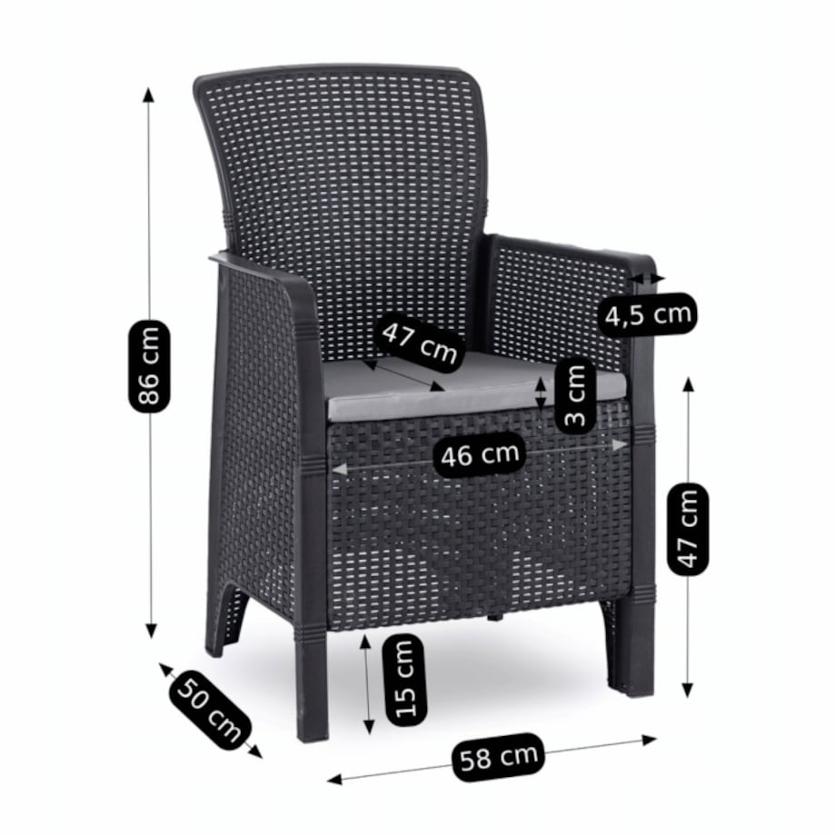 Zestaw Meble Ogrodowe Technorattan Na Taras Ogród Komplet Czarne FRESNO