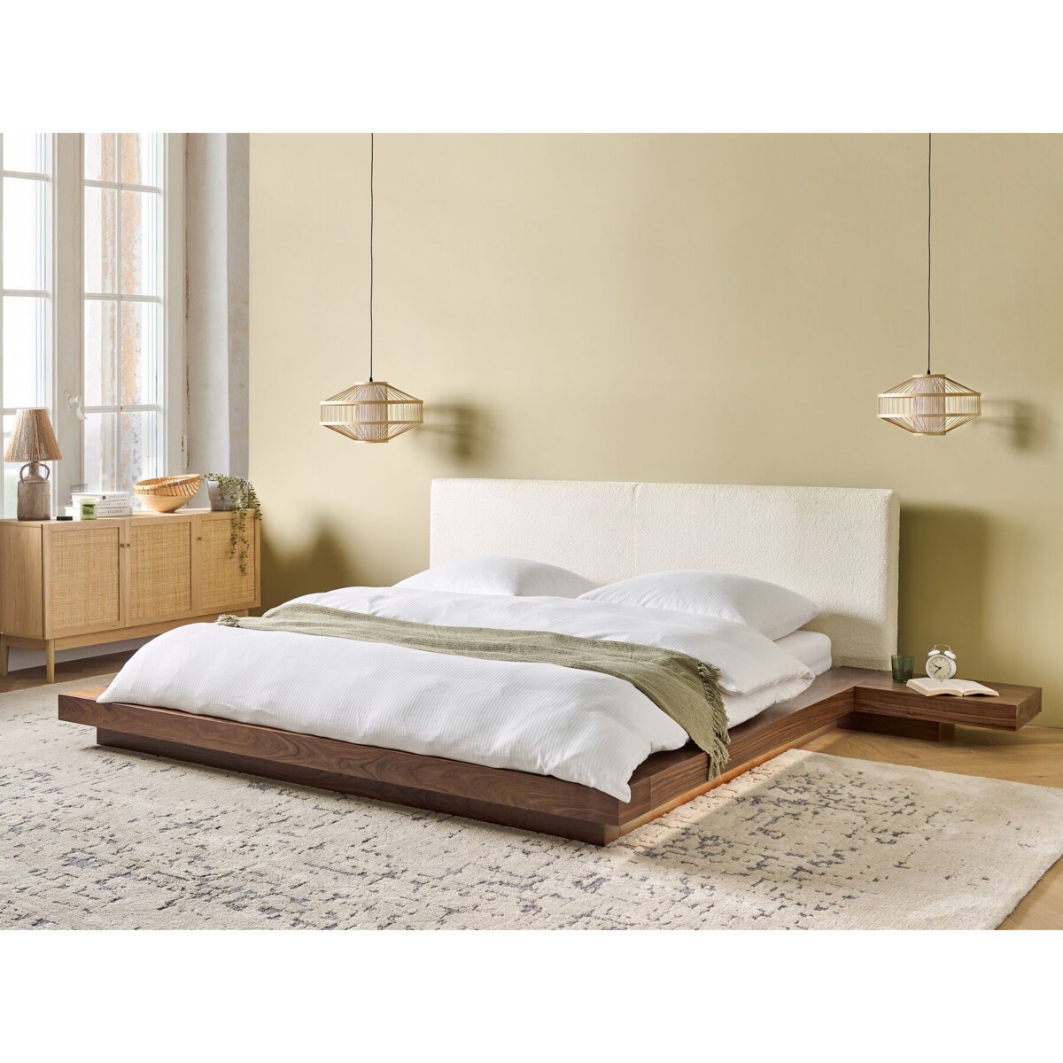 Łóżko z LED i zagłówkiem boucle 180 x 200 cm brązowe ZEN