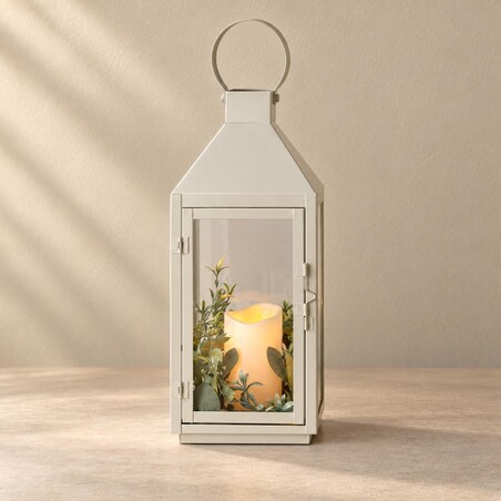 Lampion LED MAGALUF z timerem, 16 x 16 x 41 cm, kolor biały, metal