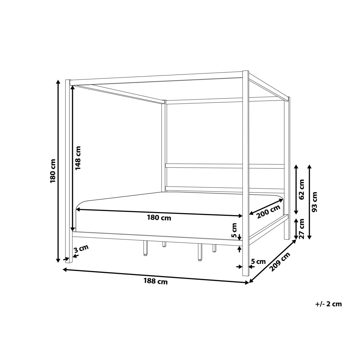 Łóżko metalowe z baldachimem 180 x 200 cm czarne LESTARDS