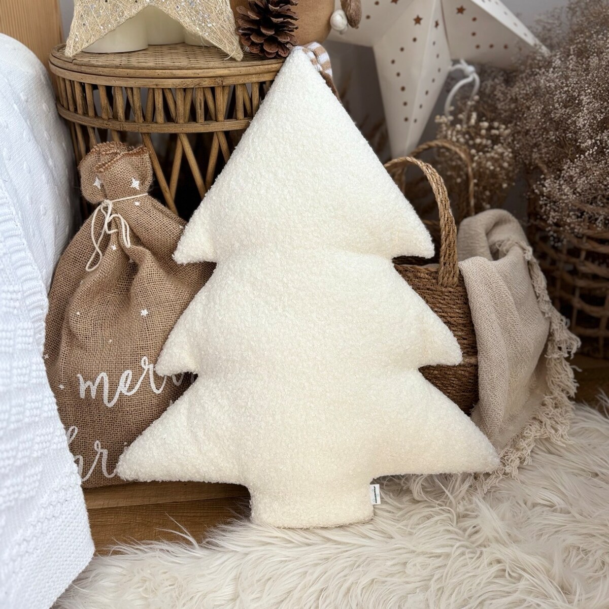 Poduszka Choinka boucle biała