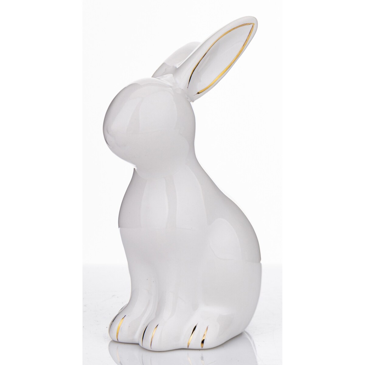 Dekoracja - siedzący biały królik 13x5,5x9 cm z pozłacanymi uszkami