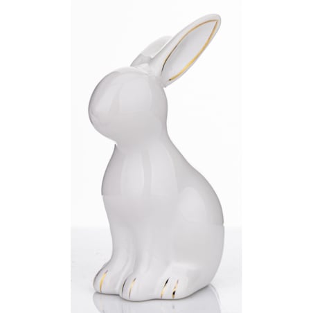Dekoracja - siedzący biały królik 13x5,5x9 cm z pozłacanymi uszkami