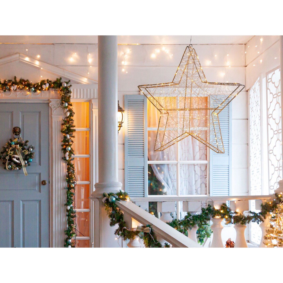 Dekoracja ogrodowa wisząca LED gwiazda 58 cm srebrna KURULA