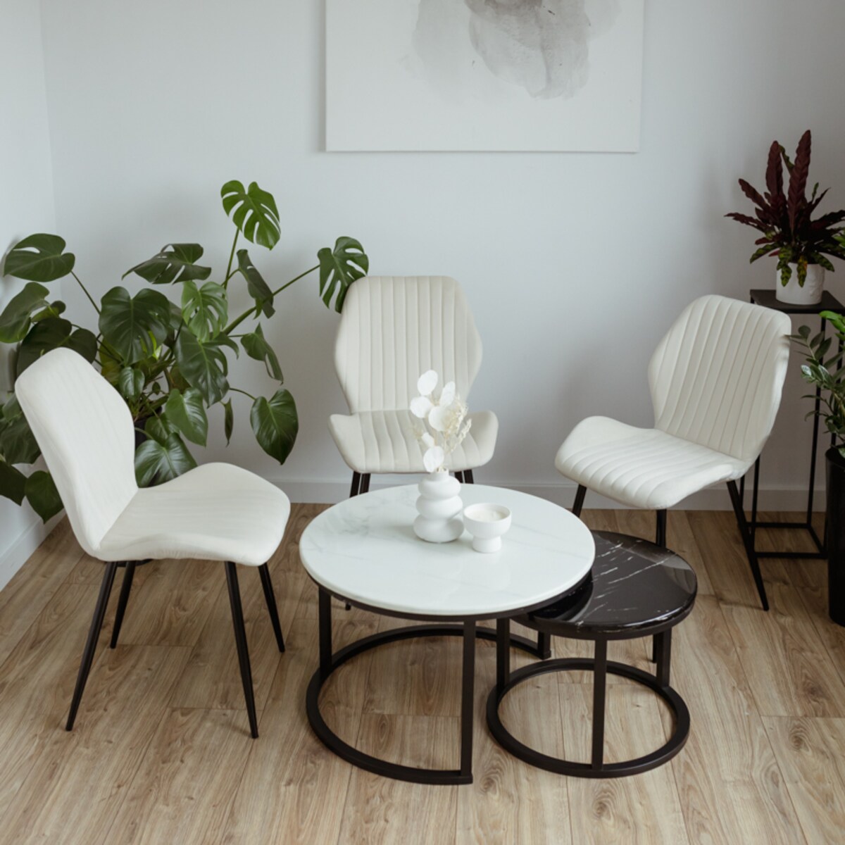 Stolik kawowy okrągły 2w1 czarny marmur zestaw 2 stolików kawowych glamour