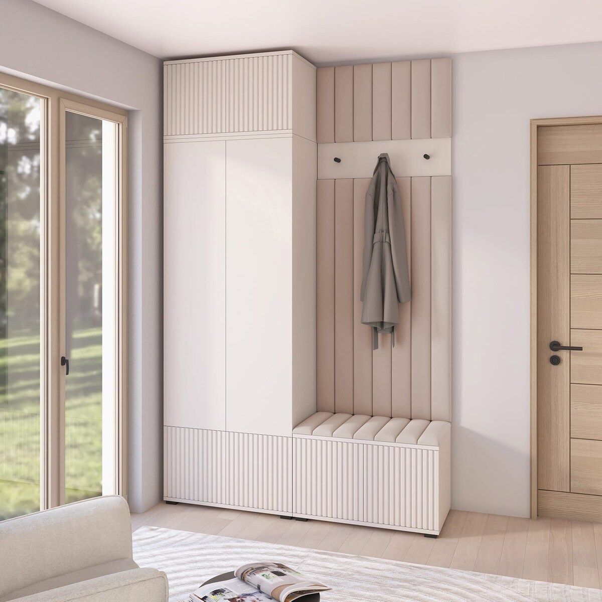 Garderoba ryflowana z panelami Ritmo wersja 4 Trinity 02 Cashmere