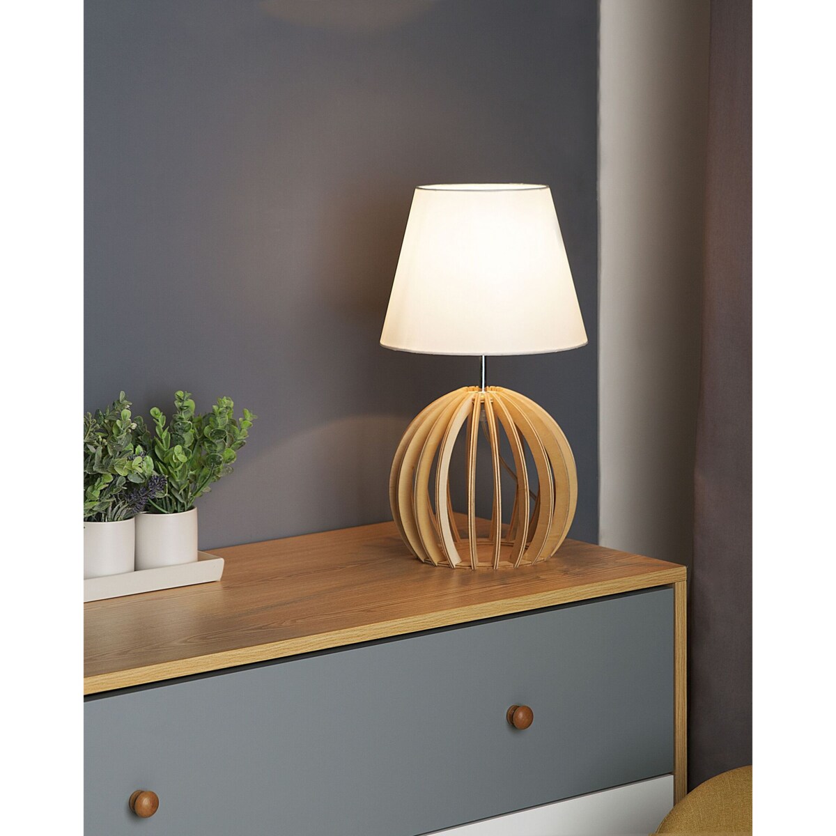 Lampka nocna drewniana biała SAMO