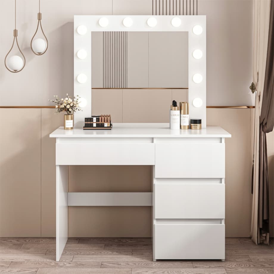 Toaletka kosmetyczna 90 cm z lustrem LED biała nowoczesna loft