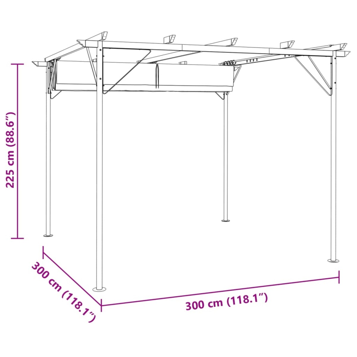 vidaXL Pergola ze zwijanym dachem, śmietankowa, 3x3 m, stalowa