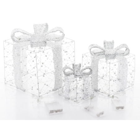 Dekoracja pudełka 3 szt. świecące LED 23x20x20 i 18x15x15 i 13x10x10 cm GABISO srebrny
