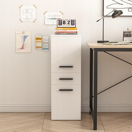 Regał biurowy z szufladą 2 półki szafka biała książki segregatory loft 85cm