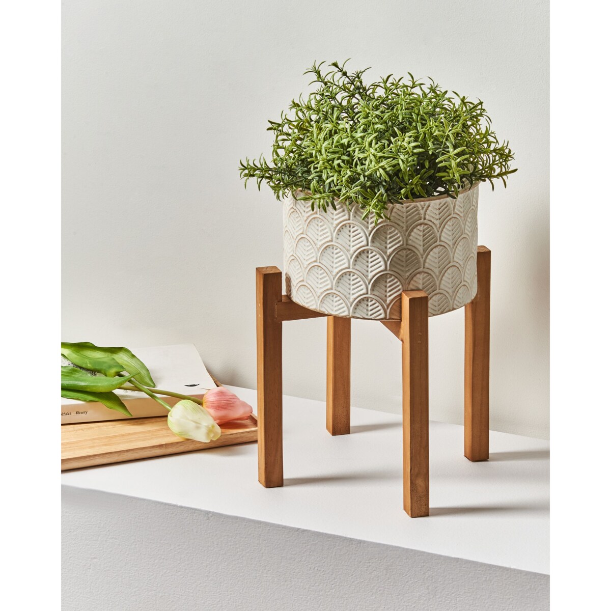 Doniczka na nóżkach ROSEE Metal 20 cm Złamana biel