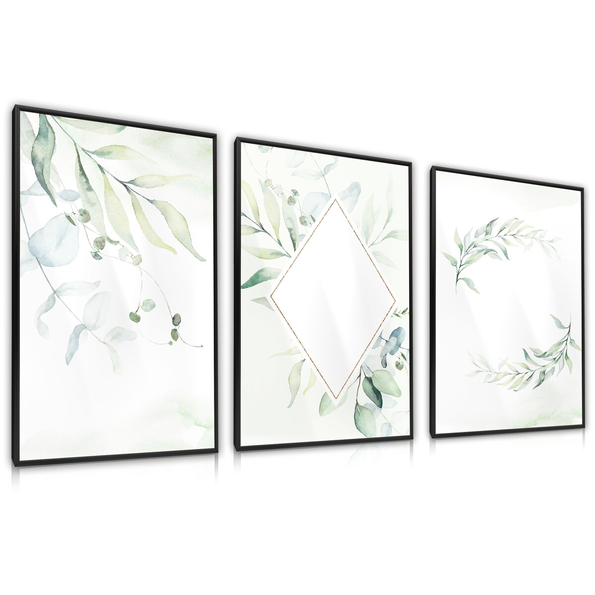 Zestaw 3x Plakat W Ramie AKWARELOWE Liście W Stylu Boho 30x40cm