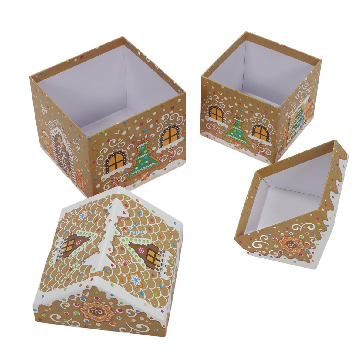 Pudełka dekoracyjne 2 szt. 18x15 cm CHATKI beżowe