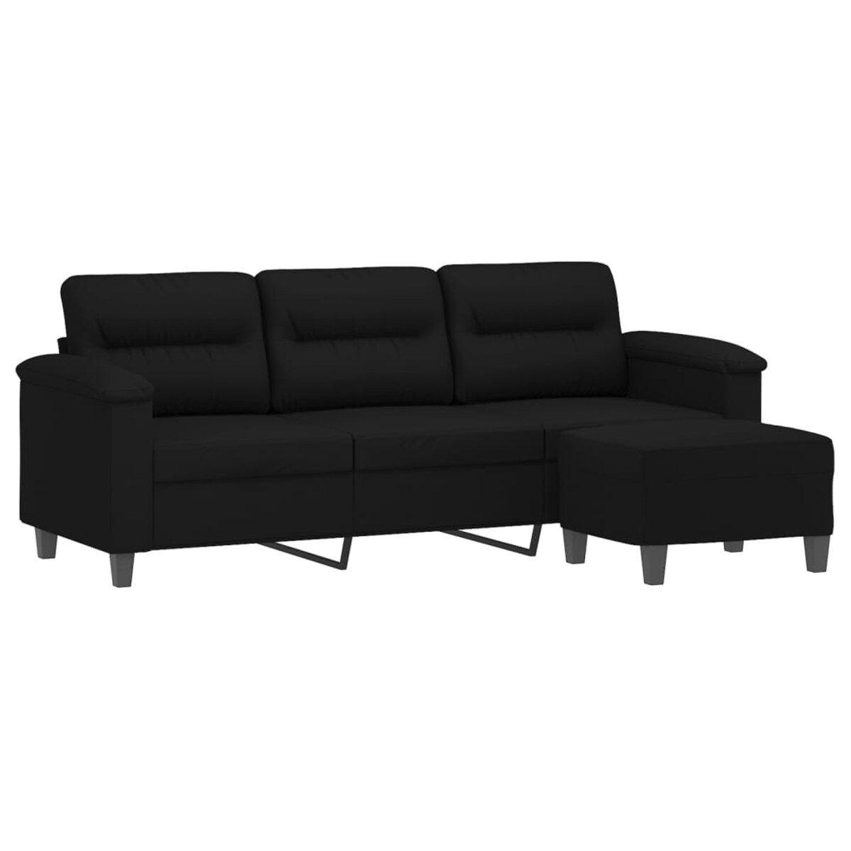 vidaXL 3-os. sofa z podnóżkiem, czarna, 180 cm, obita mikrofibrą