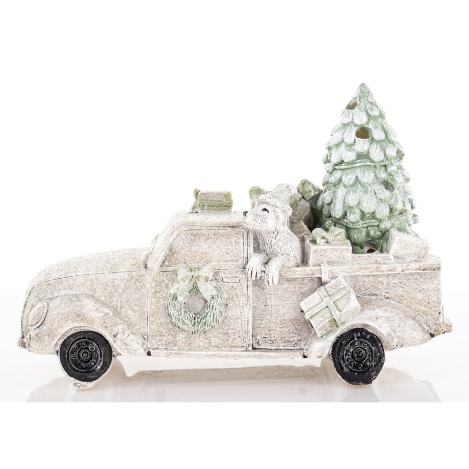 Dekoracja - samochód LED ze zwierzątkiem 11,5x16,5x7 cm