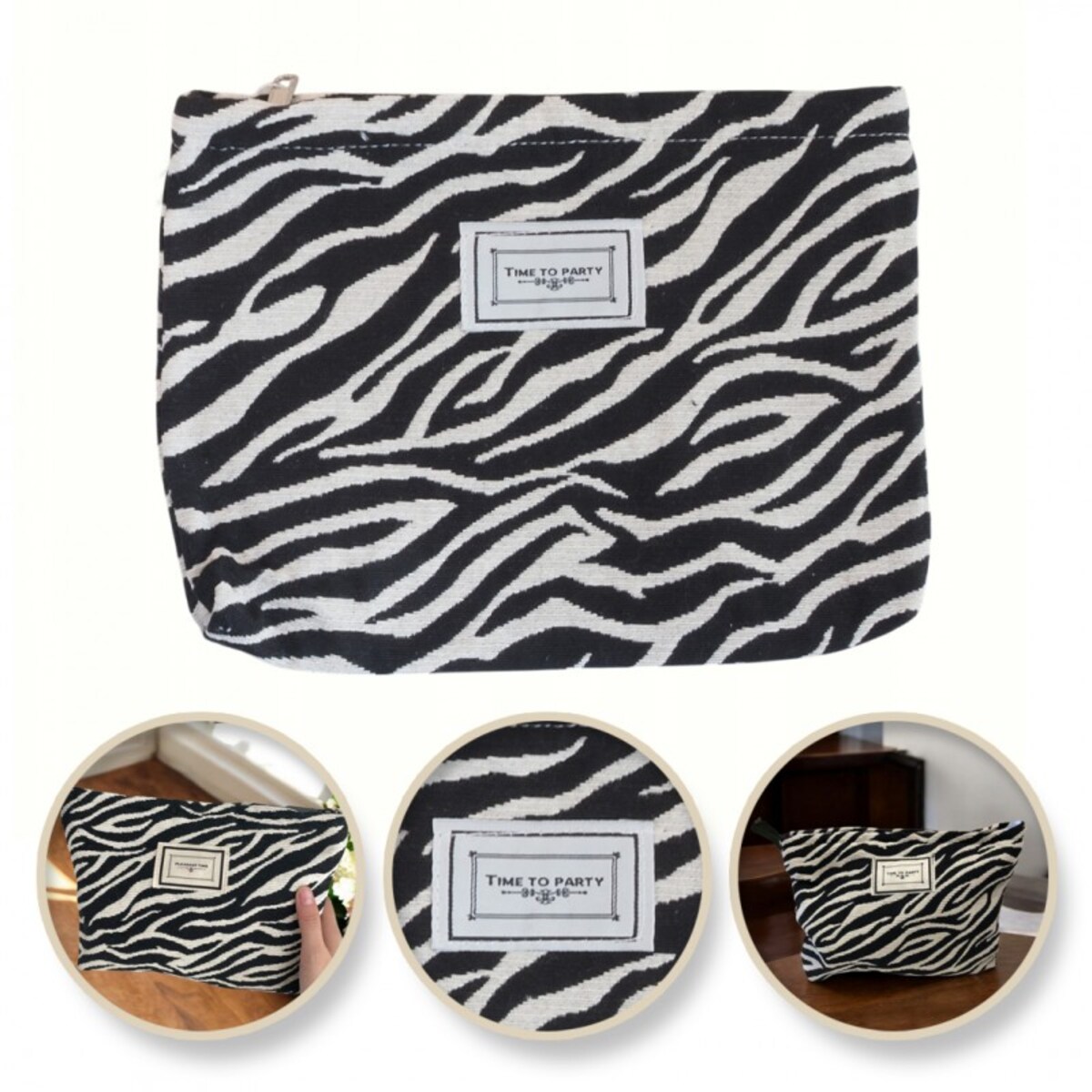 Kosmetyczka jednokomorowa zeberka czarno biała 25 x 5 x18 cm KS116