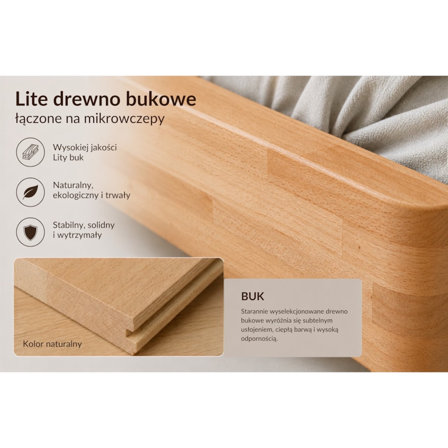 Łóżko lewitujące drewniane bukowe Visby LENA FLAT bez szafek / 140x200 cm, kolor naturalny