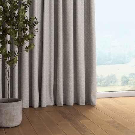 Zasłona na taśmie marszczącej 1 szt. 130x245 wzór sześcianów na szarym tle