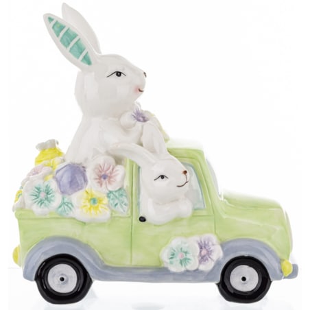 Dekoracja - króliki w samochodzie z kwiatami 20x10,5x19 cm