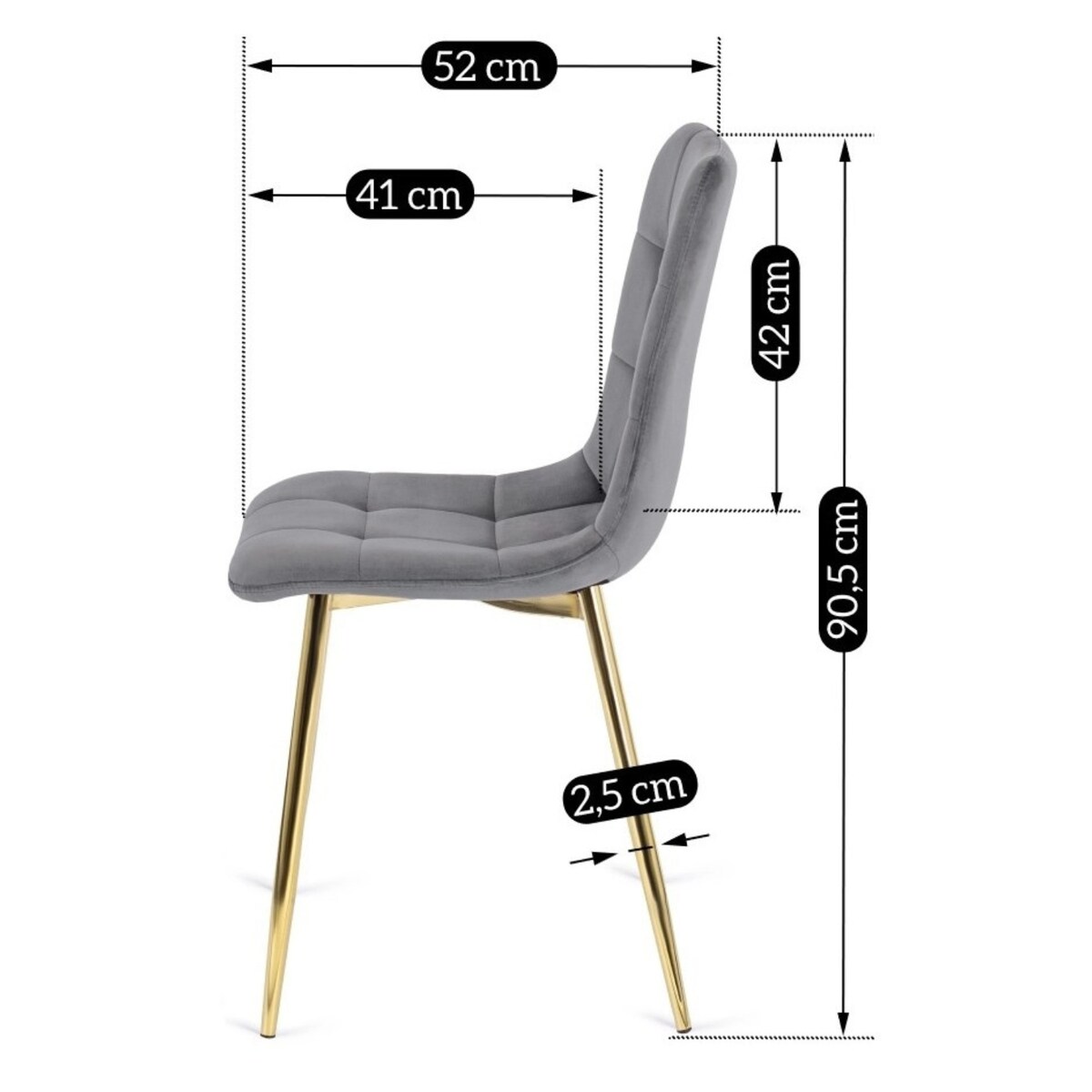 Krzesło Tapicerowane do Salonu YORK Szare Welurowe Nowoczesne Loft