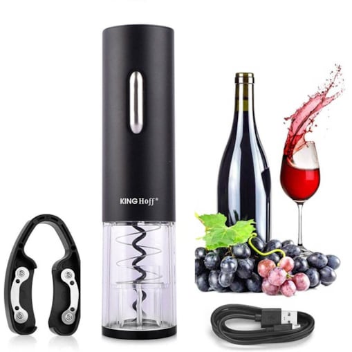 Elektryczny otwieracz korkociąg do wina butelek akumulator czarny KINGHOFF