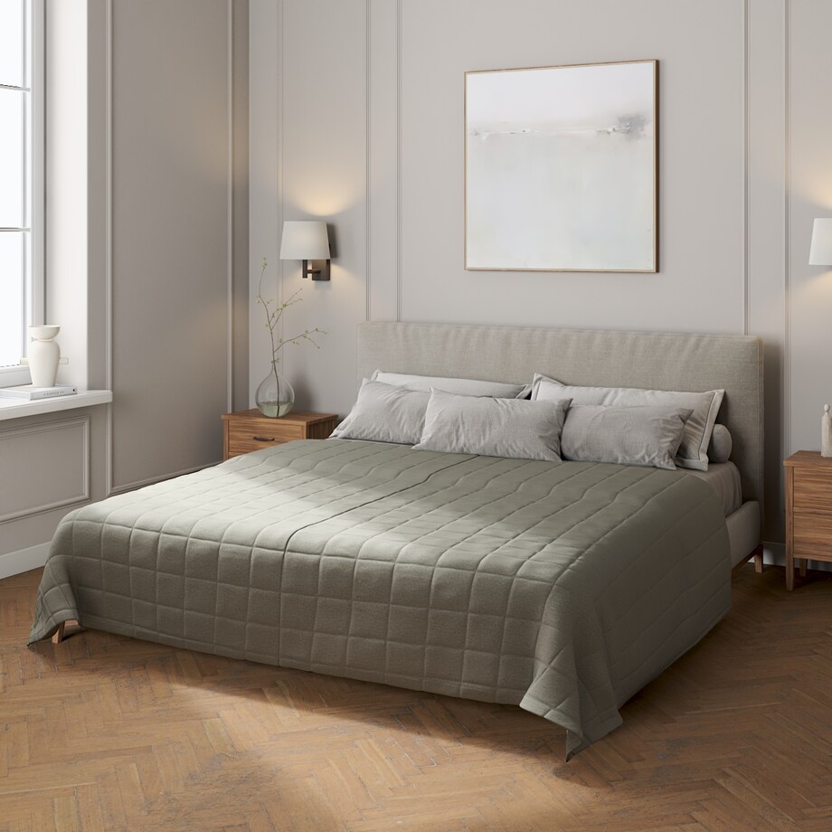 Narzuta pikowana w kratę 260x210 szary