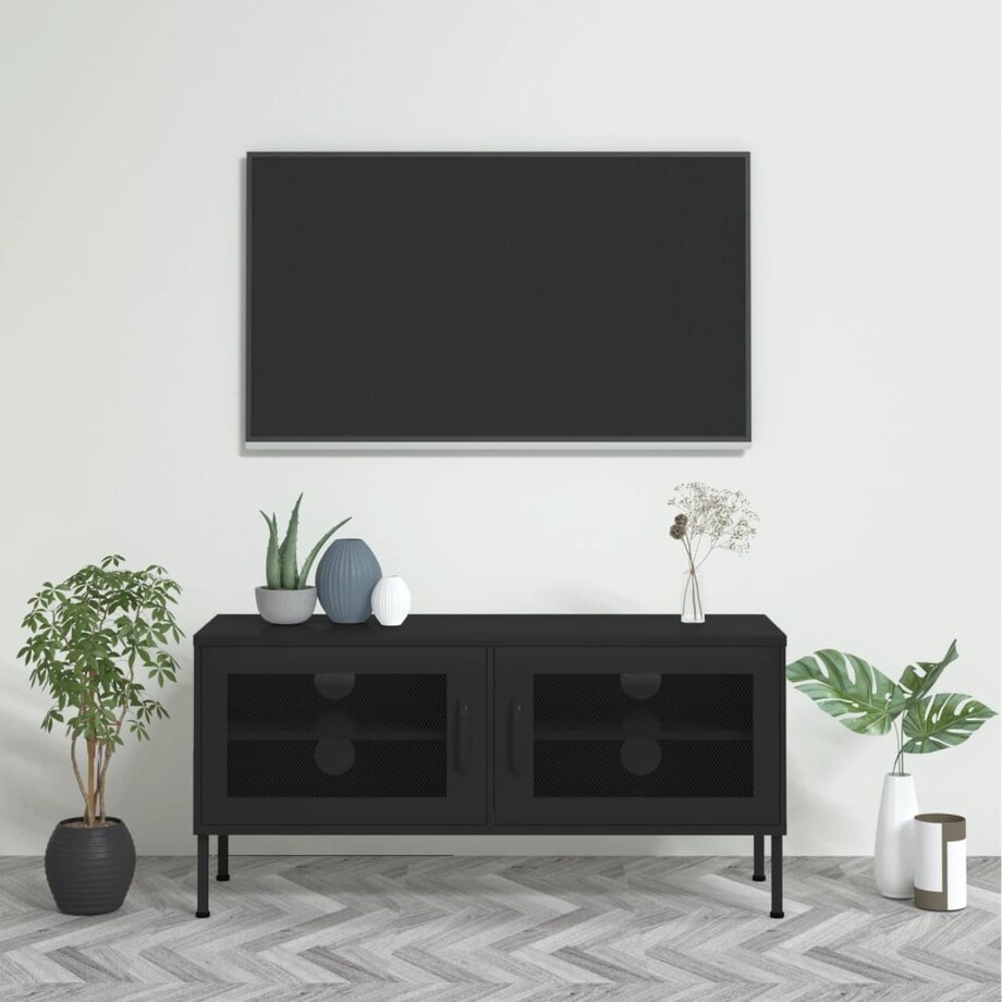 vidaXL Szafka pod telewizor, czarna, 105x35x50 cm, stalowa