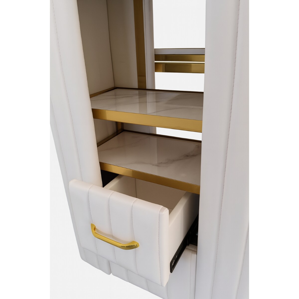 Biurko kosmetyczne z otworem na pochłaniacz biało-złote 130x45x78