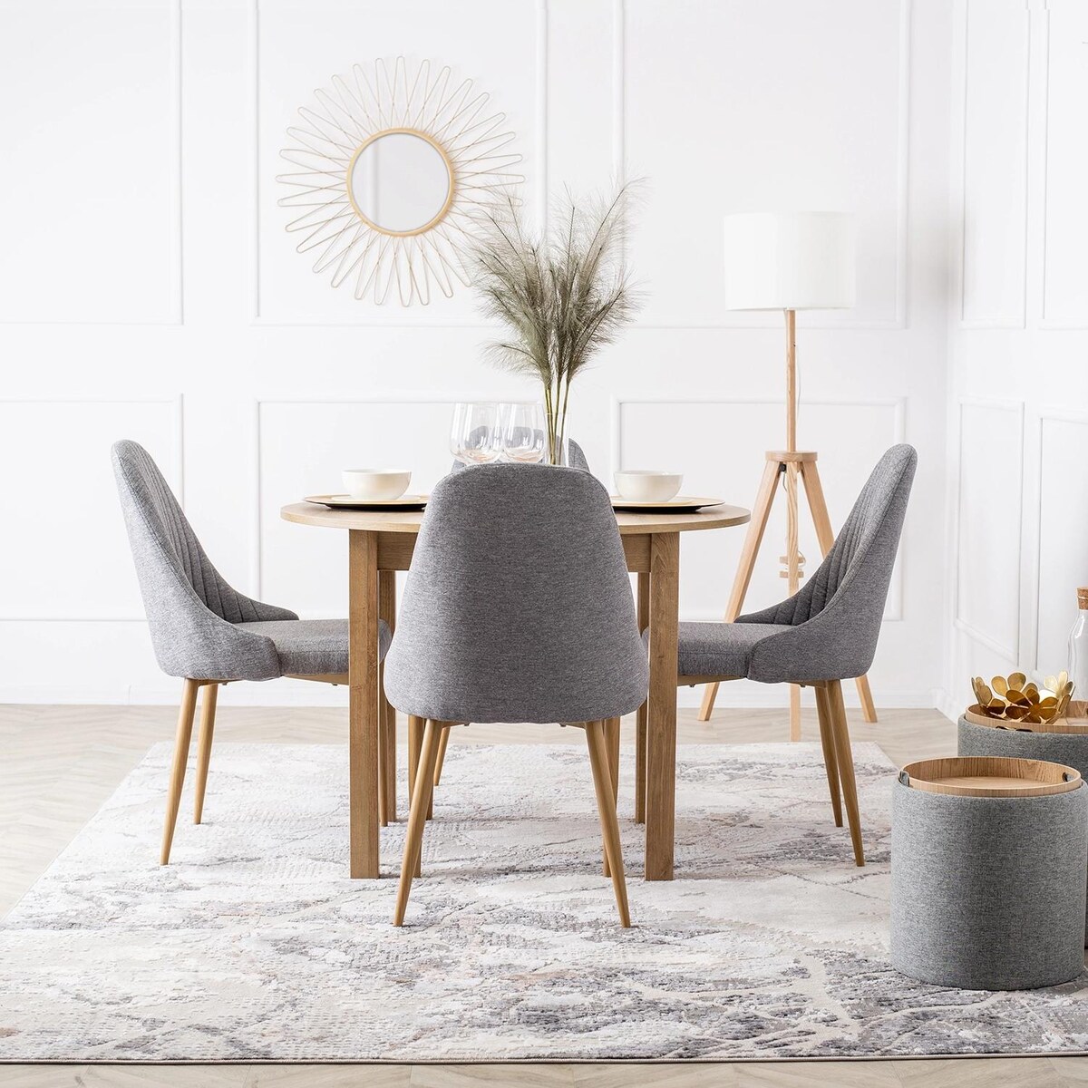 Krzesło Kuchenne Tapicerowane Tkanina Do Jadalni Salonu Szare TORINO