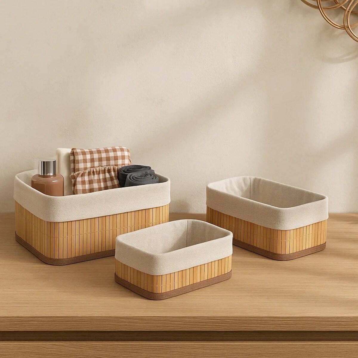 Zestaw bambusowych koszyków do przechowywania VINNO