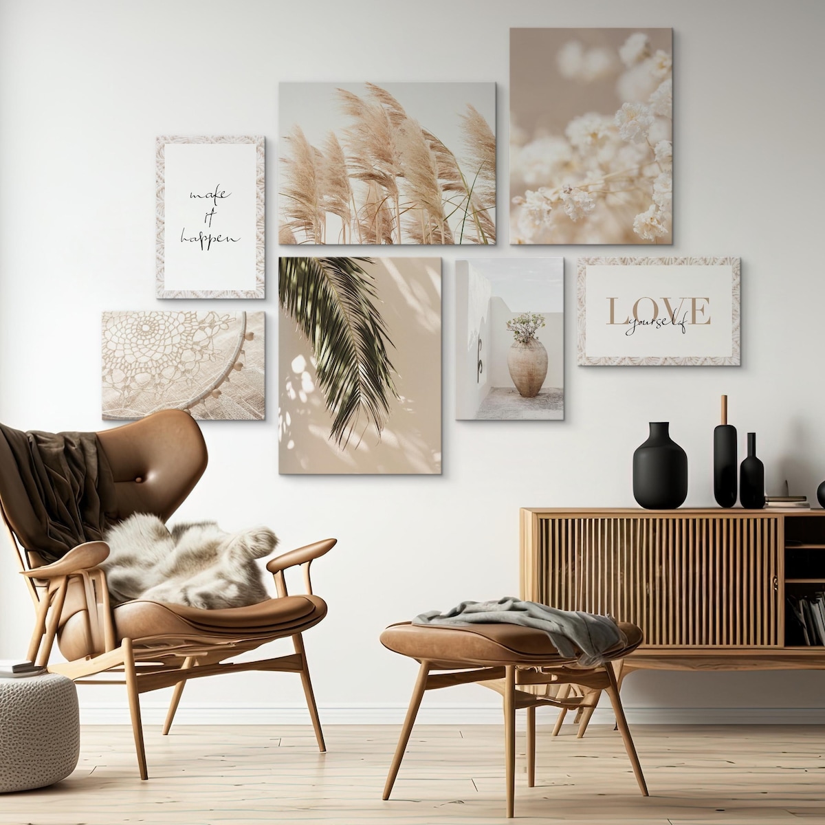 ZESTAW OBRAZÓW DO SYPIALNI TRAWY PAMPASOWE MAKRAMA STYL BOHO 110x80cm