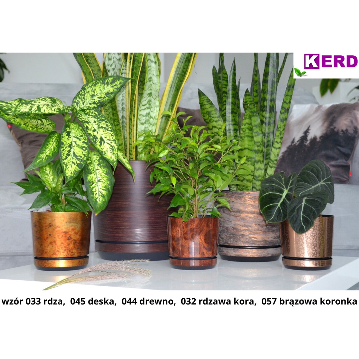 12 cm wzór DREWNO Doniczka z podstawką imitacja dębowej deski styl naturalny drewnopodobna