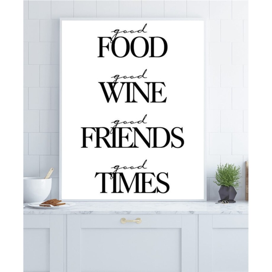 Poster Story, Plakat, Obraz - Food Wine Friends Times, wymiary 60 x 84 cm